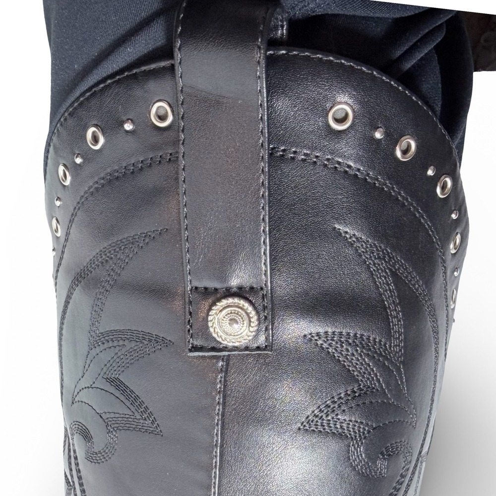 Fashion Womens Black Embroidered Studded Cowboy Western Boots Size 41 US 9 NEW - Picture 6 of 16